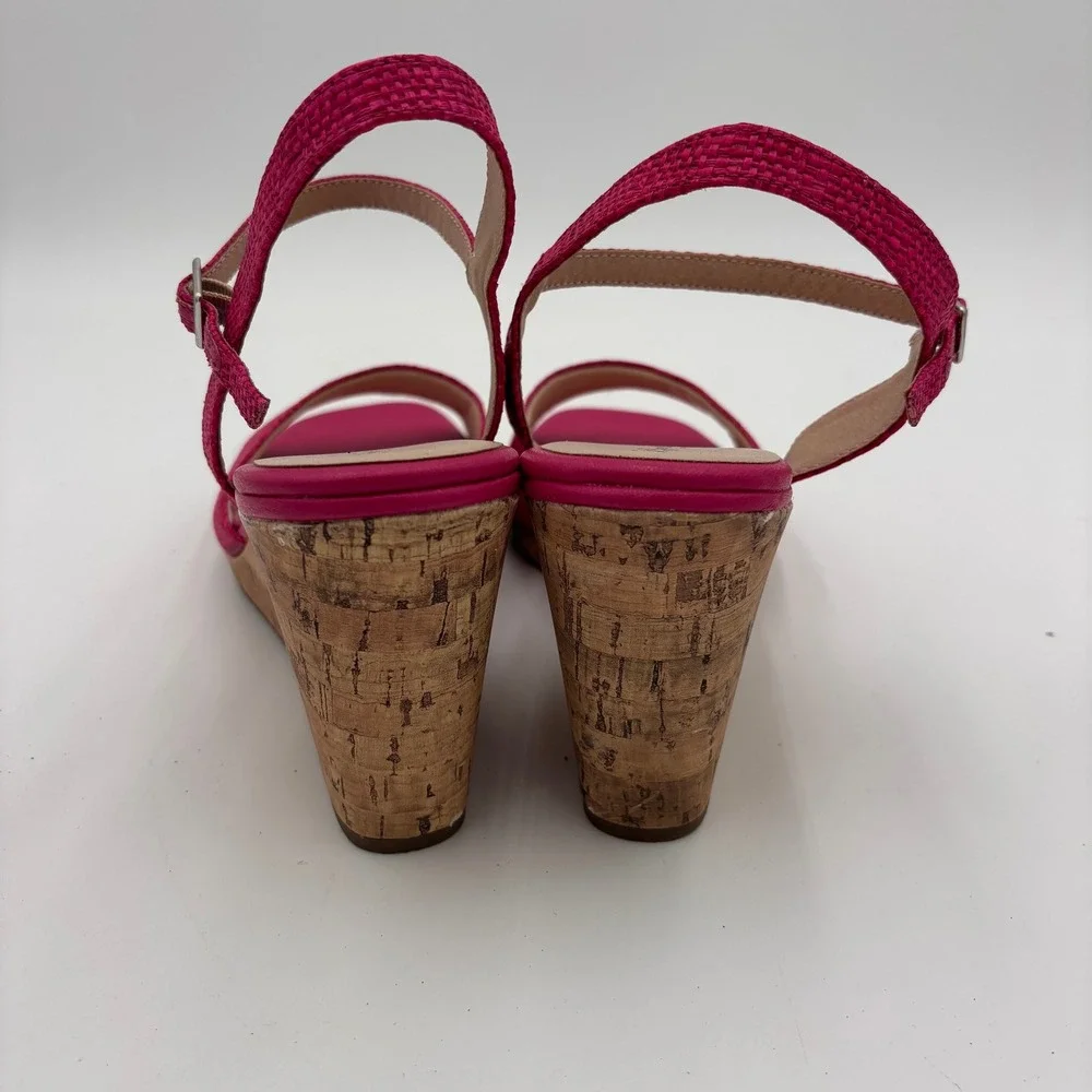 LifeStride Wedge Sandals Womens 8.5 Magenta Pink Woven Cork Heel Strappy